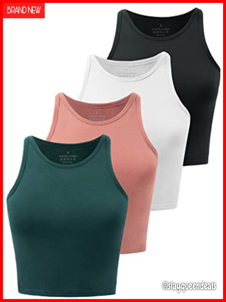4 Pack Crop Tank Tops High Neck Camisole Yoga Athletic Undershirts